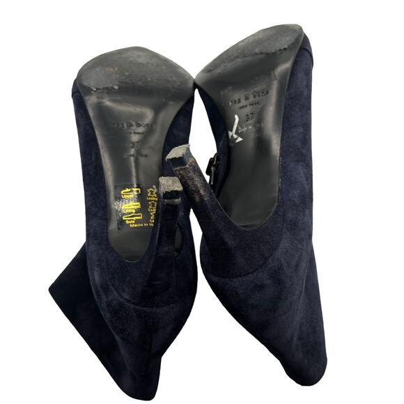 Rag & Bone Blue Suede Leather 3" Stiletto Heeled Moto Ankle Boots Zips Size 7 - Picture 7 of 16